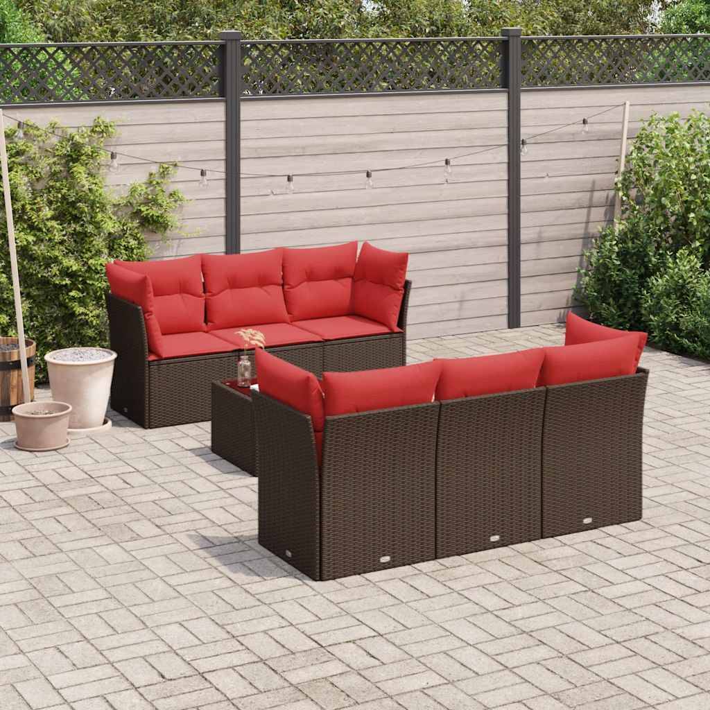 vidaXL sofasæt til haven 7 dele med hynder polyrattan brun