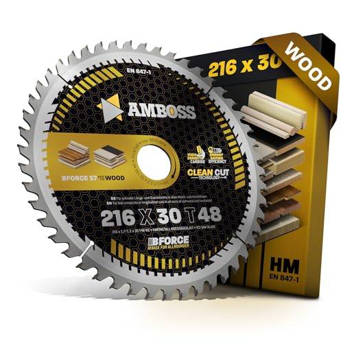 Amboss Werkzeuge HM cirkelsågblad 216 x 30 Z48 växeltand för batteri trä - fint skuren. ® Sågblad 216 mm komp. till Bosch GTS 635-216 Metabo TS 216 Festool KS 60. SYM 70. Festool Makita. Hitachi och