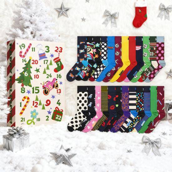 Adventskalender med strumpor för vuxna män kvinnor 24 par julstrumpor set 24 dagar nedräkning till jul presentförpackning cm black