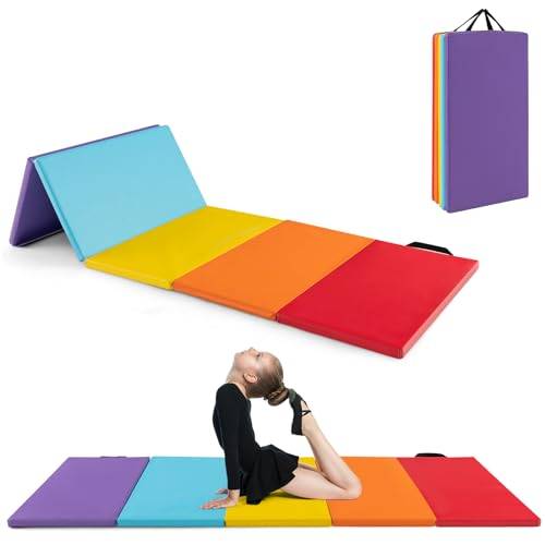 COSTWAY Gymnastikmatta, vikbar, 200 x 75 cm, mjuk golvmatta, gymnastikmatta 5 gånger vikbar av PU med bärhandtag, sportmatta, fitnessmatta hemma för barn och vuxna (200 x 75 x 3 cm)