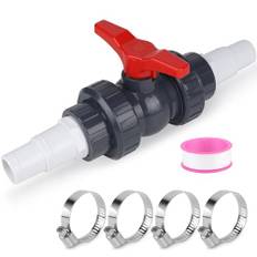SWAWIS Kugelhahn mit Schlauchverbinder PVC Absperrhahn Pool Absperrventil Inkl. 1 Absperrhahn 1 1/2"(50mm), 2 Schlauchtülle 32-38mm, Poolschlauch Verbinder Pool Adapter Poolventil Ventil Kugelventil