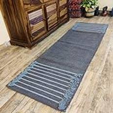 Handgjord ekologisk bomull yogamatta – yogamatta – motion, träning och fitnessmatta tillverkad av 100 % bomull – vävt material – absorberande och tvättbar – 183 cm x 60 cm (grå)