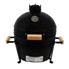 Fresh Grills Kamado BBQ 16 Tum Svart Keramisk Miniugn Barbecue Grill Ägg Kol Rök Grilla Baka Med Stativ Portabel Inbyggd Termometer Topp- & Botten Luftsflödessystem Utomhusmatlagning Camping