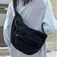 Canvas Chest Bag Vintage Casual Shoulder Bag For Women, Large Capacity Crossbody Messenger Bag, Versatile For Daily Wear - Black - one-size