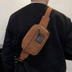 1st Enfärgad manchestertyg Fashionabla Sportig Minimalistisk Mini Bröstväska för män Slingväska Fanny Pack Bum Bag Midjeväska Tillbaka till skolan Stu - Brun - En-Storlek