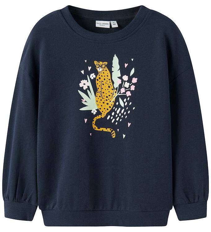 Name It Sweatshirt - NmfValona - Navy Blazer/Cheetah - Name It - 2 år (92) - Sweatshirt