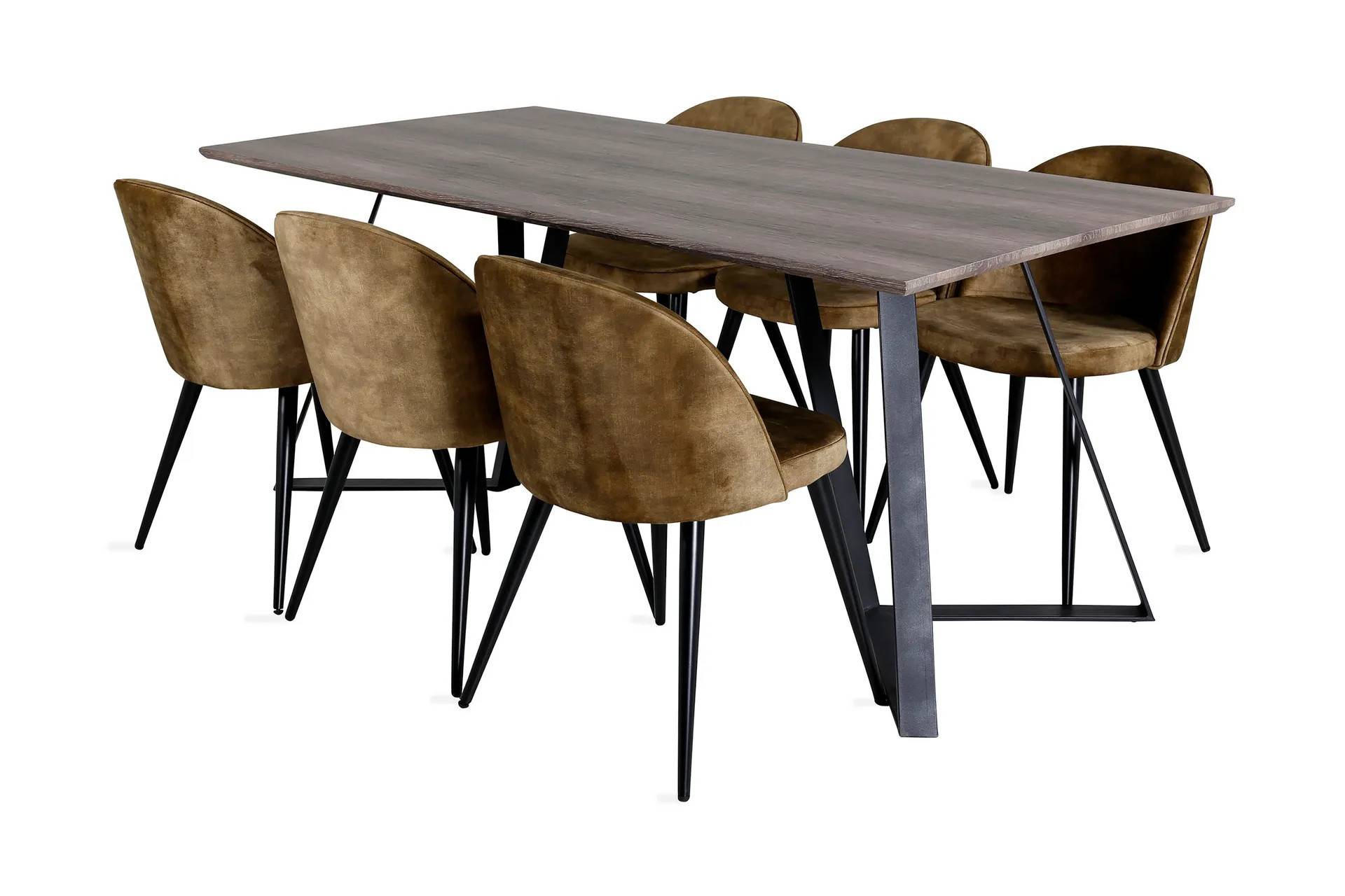 Malvina Spisebordssæt 180 cm inkl 6 Sedavi Stole - Grå/Sort/Messing
