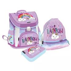 Lollipop: Stay Cute regnbue mønstret premium skoletaske sæt - 3 dele