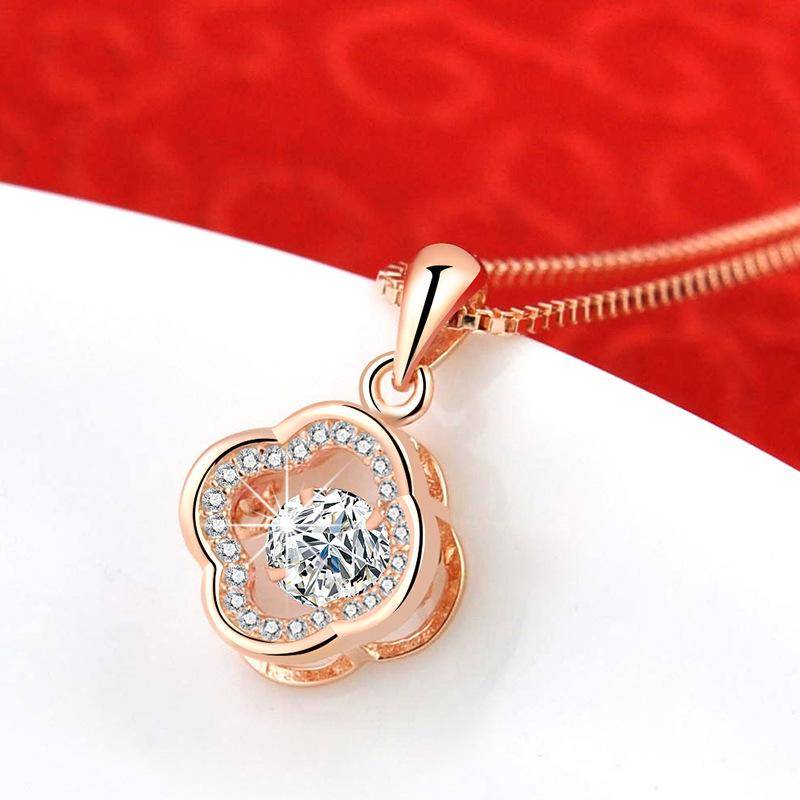 925 Silver Clover Necklace Women's Gold Rose Gold Clavicle Chain Silver Pendant