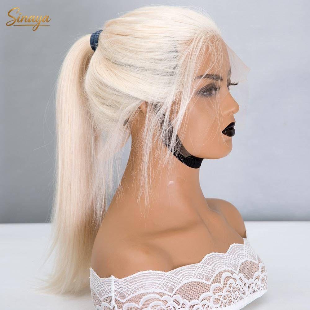 Vit Peruk Benrak 13x4 HD 360 Spetsperuk Syntetisk och Blandning Fri Del Förplockad Limlös På Rea Daglig Cosplay