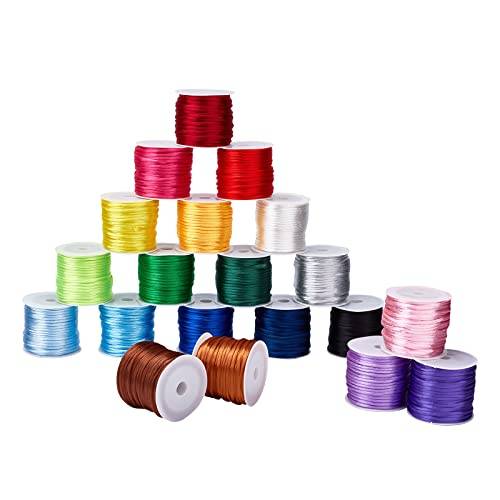 PandaHall 20 Colours Satin Nylon Trim Cord, 2mm Rattail Seidenschnur Armband Schnur Schnur Weihnachtsbaum Perlenschnur Für Chinesischen Knoten, Makramee, Trimmen, Schmuckherstellung, 200 Meter