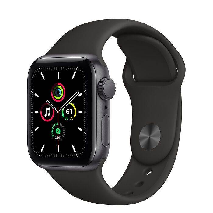 Apple Watch SE Aluminium 40 mm (2020) | WiFi | Rymdgrå | Sportarmband Svart S/M