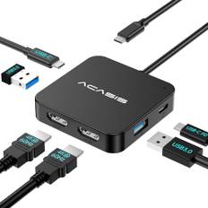 Laptop Docking Station Dual Monitor 4K60Hz, ACASIS USB C Hub Dual HDMI, 100W PD, 2 HDMI Adapter 4K60, 2 USB 3.0, 1 USB C 3.0, USB C Dock Kompatibel mit MacBook/Dell/HP/Surface/Lenovo/Steam Deck