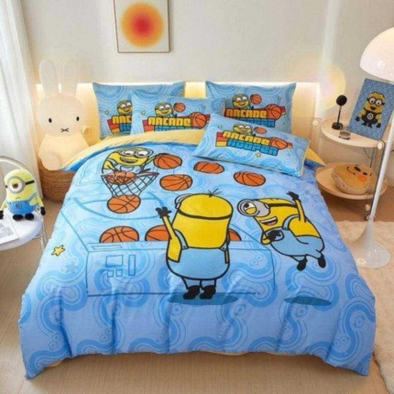 Tecknad Minion Sängklädesset, Pojke & Flicka Påslakan Örngott Gåva, Hemma Sovrum Täcke Set Stor King 260x240cm 200x200cm