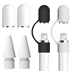 Omlalayi 6 stycken lock för Apple Pencil, tillbehör för Apple Pencil, spetsar för Apple Pencil, hållare för Apple Pencil (2 stycken vita mössor, 2 stycken hatthållare, 2 stycken spetskompatibla)