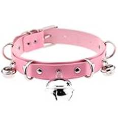 HANSHION SM Bondage kragar Sexkrage Justerbar krage med Bell PU Läder Choker Halsband Erotisk nackhållning BDSM krage Sexleksaker for kvinnor män(Pink Rosa)