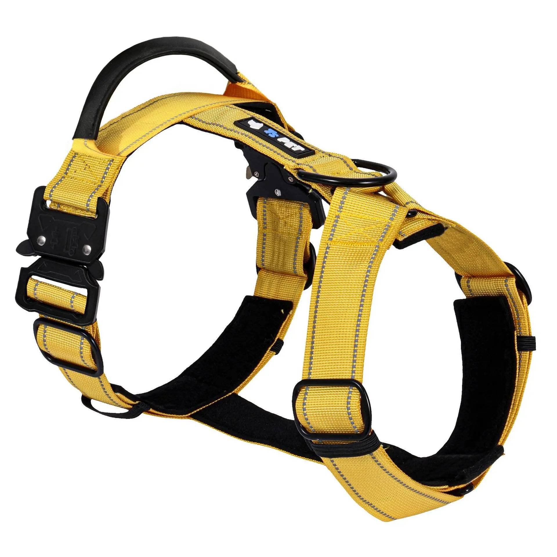 Y-Shaped No-Pull Dog Harness with Leather Handle — Soft Padded, Metal Buckles & Adjustable Fit - Yellow / XL (XL)
