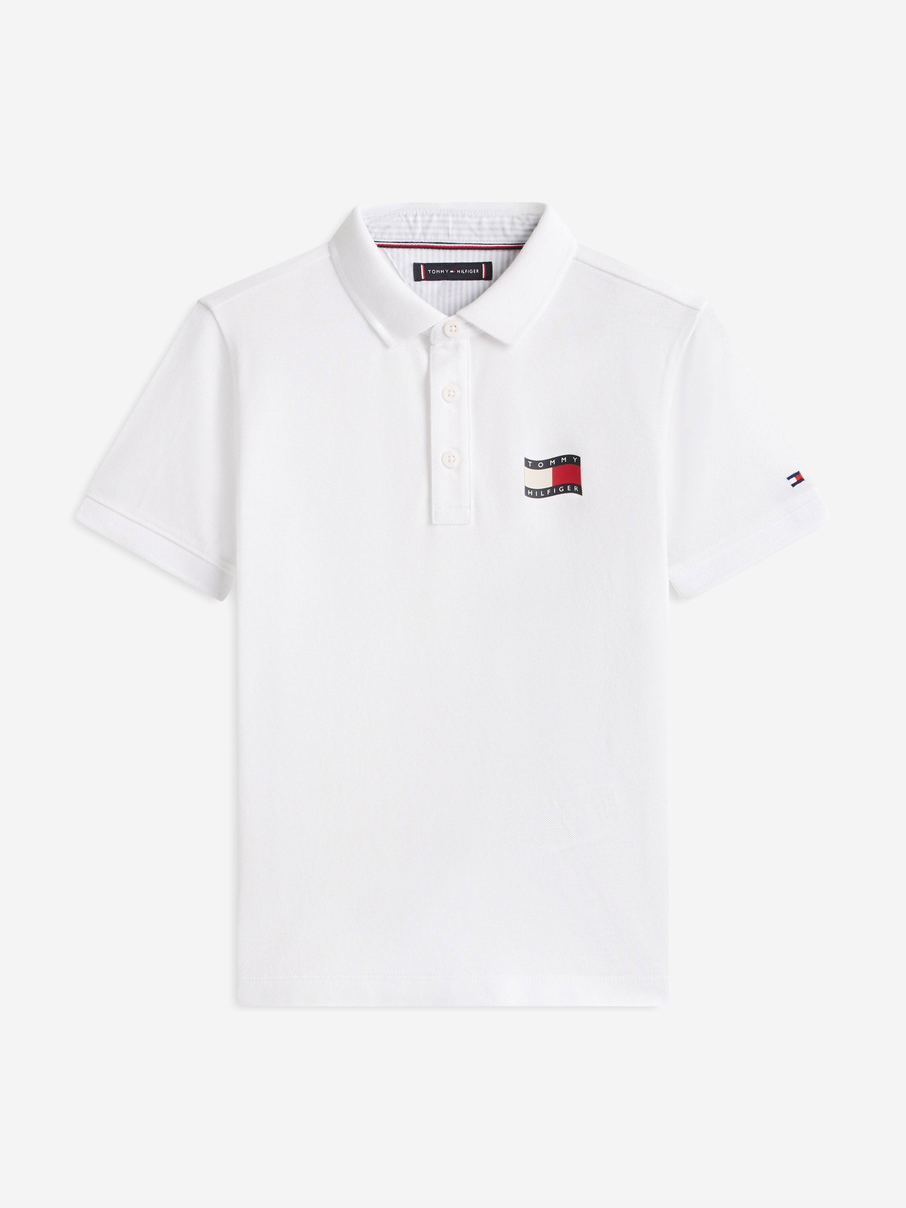 Tommy Hilfiger Boys Wavy Flag Polo Shirt in White - White / 7 Yrs