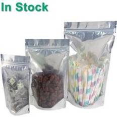 Clear Front Silver Back Stand Up Resealable Ziplock Aluminum Foil Packaging Food Storage Doypack Pouches Bags