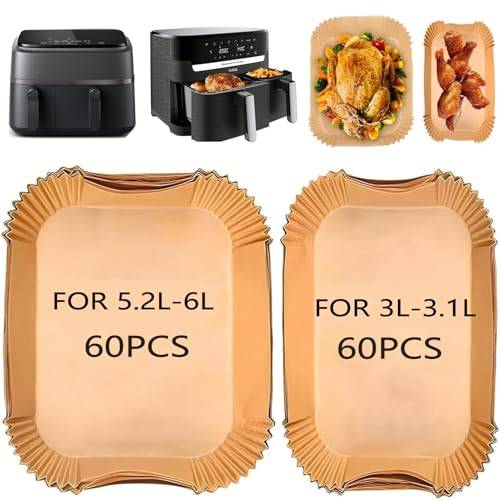 120Stück Backpapier für Philips Airfryer Dual Basket 3000 Serie 6L/3L, Heißluftfritteuse Backpapier für Tefal 5.2L/3.1L Dual Easy Fry，Zubehör für Heißluftfritteuse Philips NA352/00, NA550/00