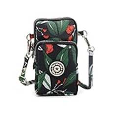 YAMEIZE Crossbody väskor för kvinnor liten mobiltelefonväska påse handväska axelrem små handväskor crossbody väska under 7 tum, Svarta blad