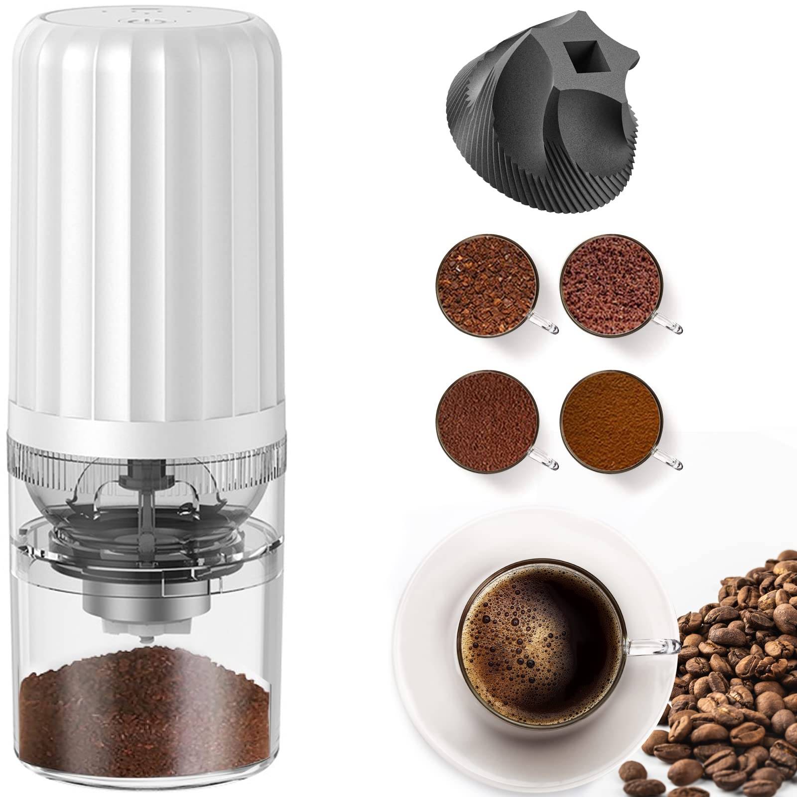 Cordless Electric Coffee Grinder, Mortar-Style, USB Rechargeable, Automatic Coffee Grinder, Conical Type, Portable, Ceramic Grinding Core, Adjustable