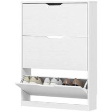 Skoskåp med 3 klaffar, skoställ, skotippare, smal skolåda för 9-12 par skor 80 x 17 x 108 cm, vit Aosom