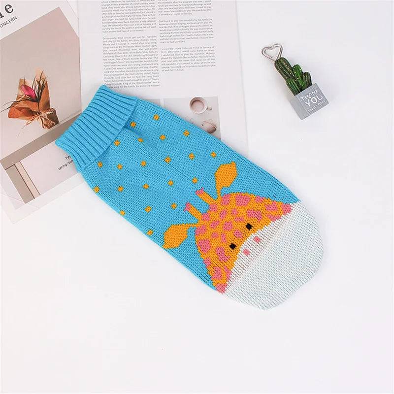 Animal Print Knit Sweater for Cats & Small Dogs - Blue Giraffe / 10-suggest 2.5-4kg / SPC (10-suggest 2.5-4kg)