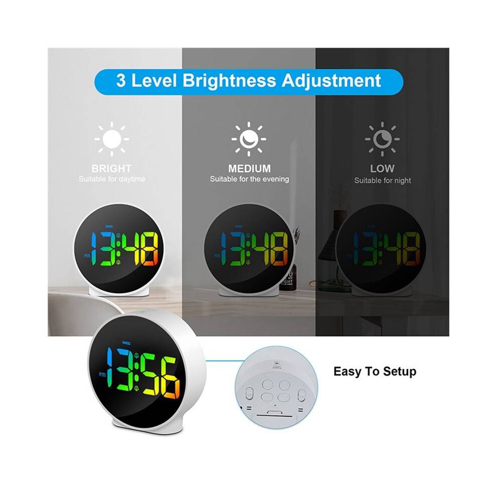 Digital Alarm Clock LED Desk Electronic Clock Dual Alarm 12/24H Snooze Week Display Bedside Clock Table Clock White