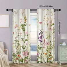TEMU 2pcs Vintage Spring Floral Curtain Panels - Lightweight Polyester, Rod , Semi-transparent With Vibrant Print For Living Room Or Sunroom Decor (rod Not Included), Curtains For Living Room