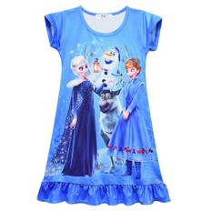 Pigebørn Frozen Elsa Anna Trykt Natkjole Korte Ærmer Pyjamas Kjole Nattøj Light Blue 7-8 Years