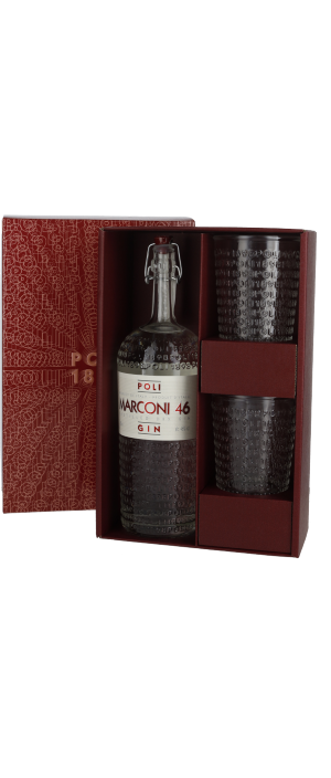 Poli Marconi 46 Italian Gin i Gaveæske med 2 Cocktailglas