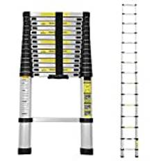 Cecaylie Hopfällbar teleskopstege i aluminium, 4,4 meter utdragbar stege, halkfri aluminiumstege, stående stege, multifunktionsstege, utdragbar aluminiumstege, utdragbar teleskopstege med 150 kg lastkapacitet