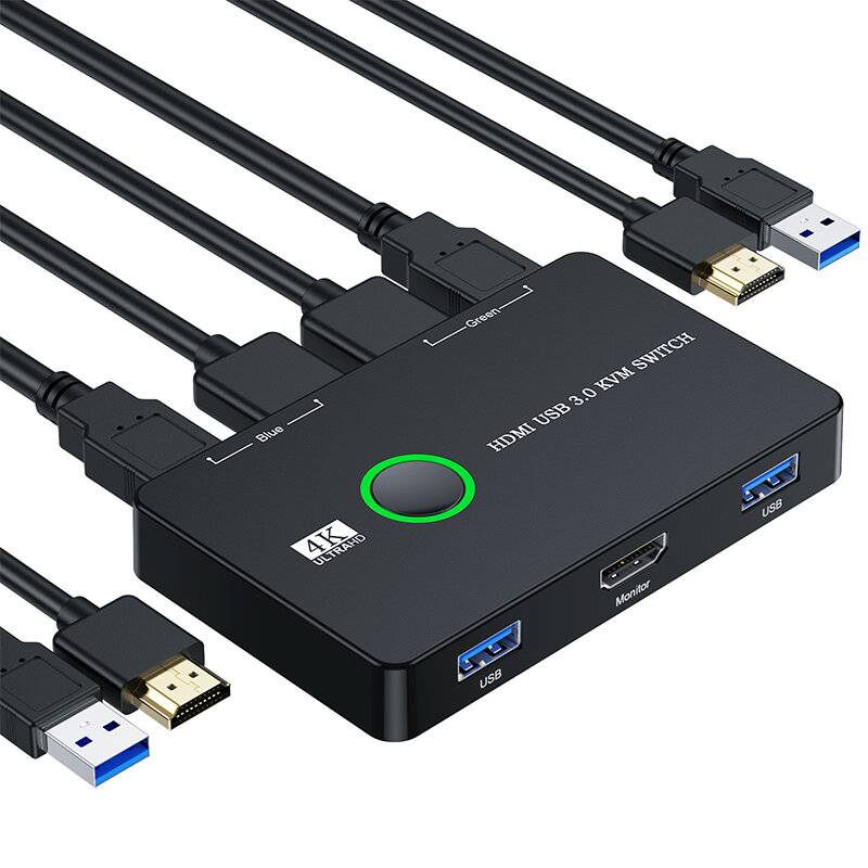 USB KVM-omkopplare HDMI 2 Port Box USB och HDMI-kompatibel Switch för 2 datorer Dela tangentbord mus skrivare och en HD-