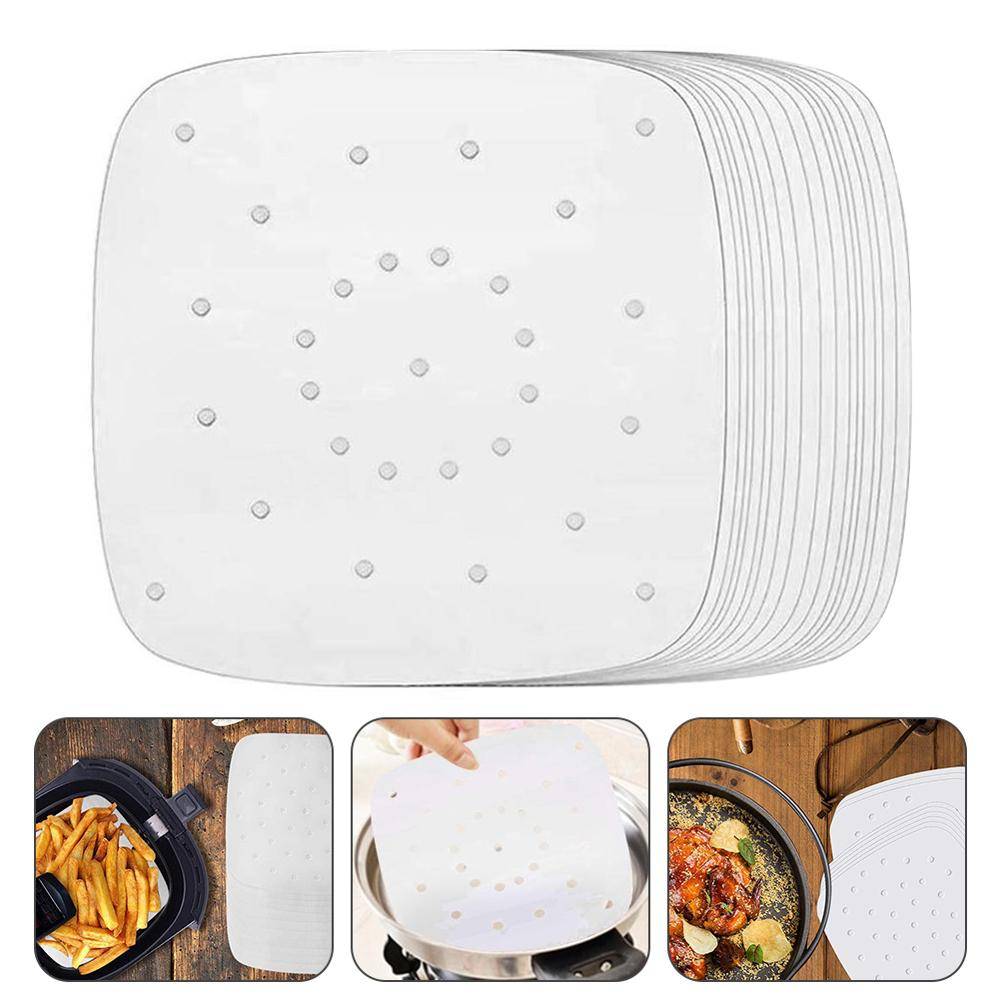 Friterare fyrkantigt bakpapper 100 ark silikonolja papper bulle tårta papper fat non-stick ångande korg matta bakning matlagning - 19 x 19cm