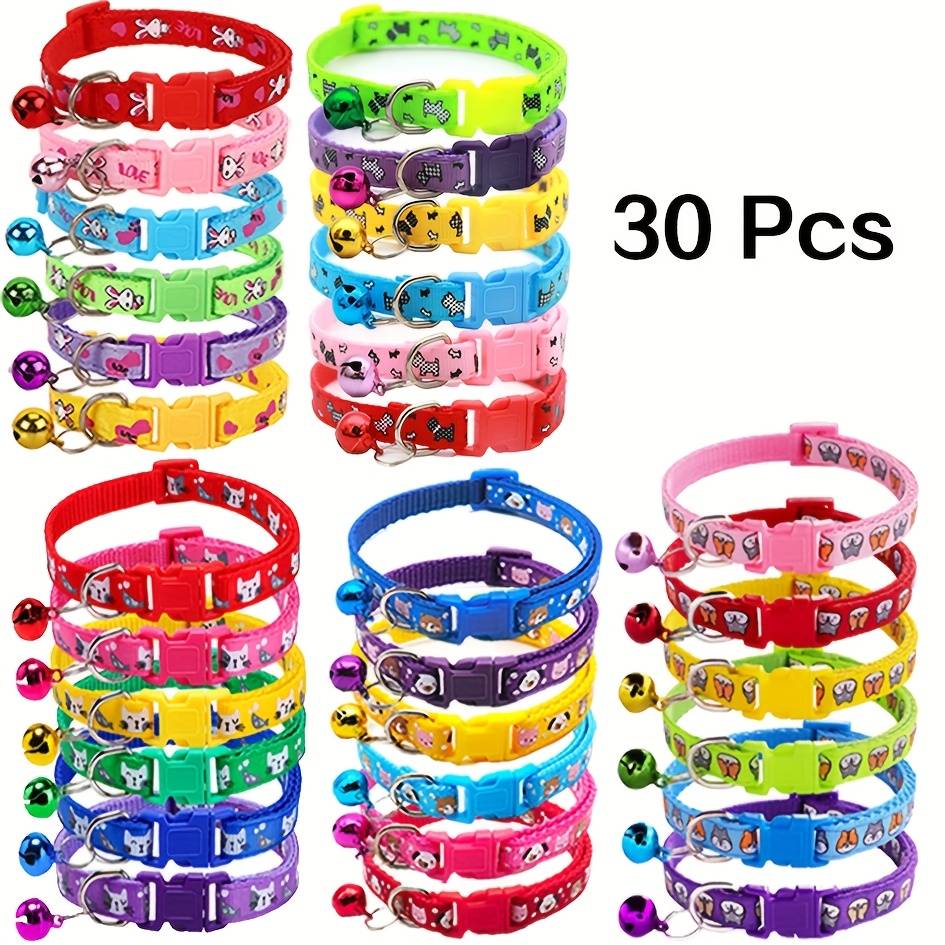 30pcs Cartoon Pet Collars - Colorful Nylon Collars For Small Dogs, Cats, Rabbits - Cute Animal Patterns, Durable Comfortable Anti-loss Id Tags, Assortment, Pet Safety Accessories, Collar Designs