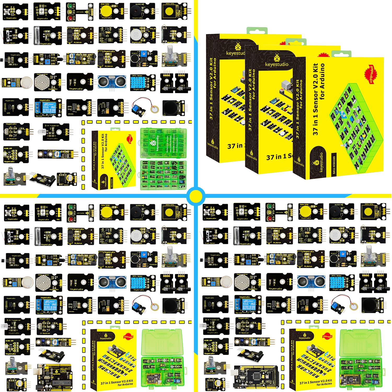 Keyestudio New Sensor Starter Kit V2.0 37 In 1 Box With UNO R3 Board Or Mega 2560 R3 For Arduino Starter DIY Electronic Kit