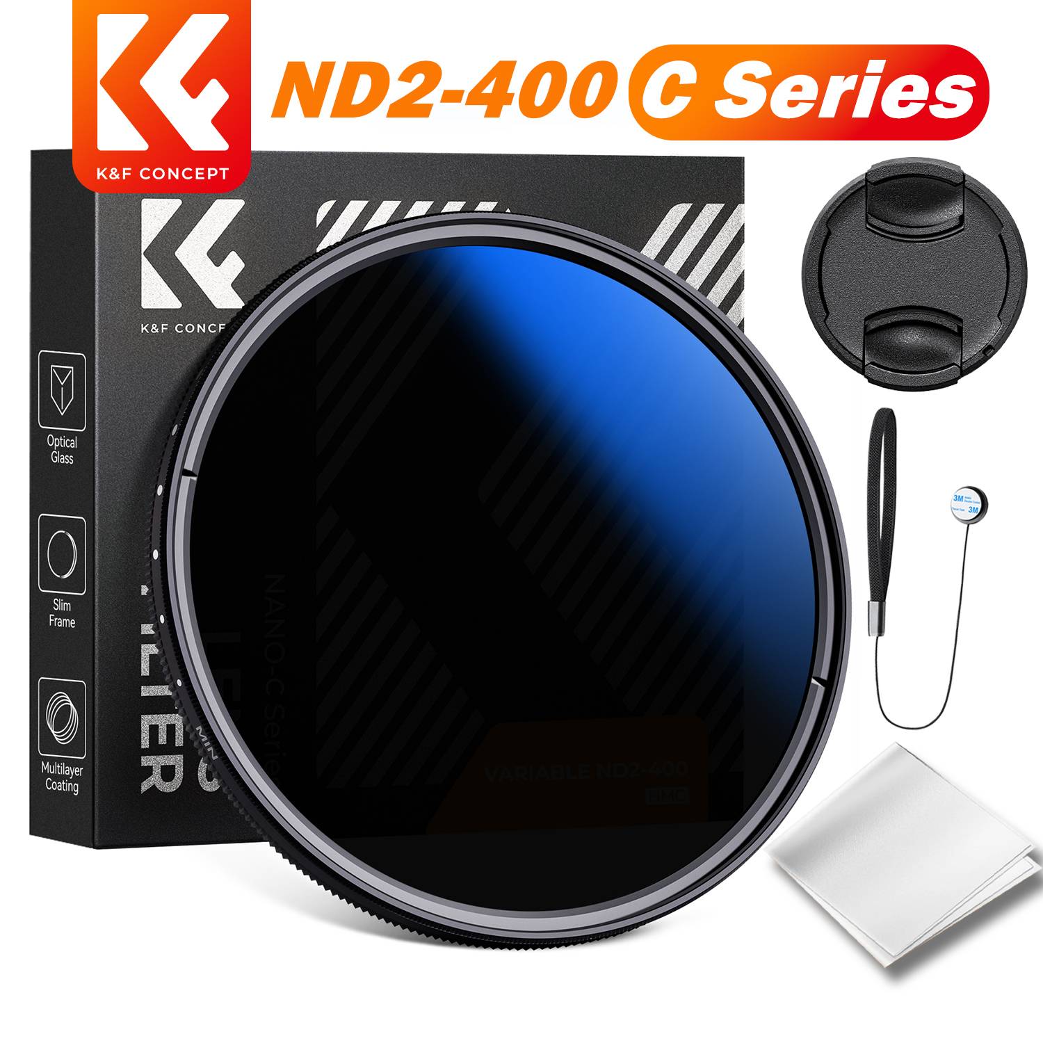 K&F Concept Variable ND Filter 67mm ND2 ND400 Filter 9 Stops 77mm 82mm Blue Coating C Series 49mm 52mm 55mm 58mm 62mm 77mm