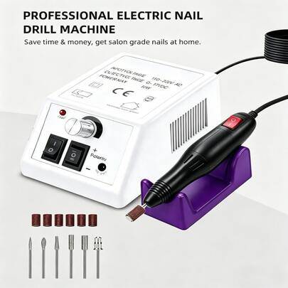 Bärbar elektrisk nagelborrmaskin för gelnaglar. Mini sladdlös elektrisk nagelkonstpenna och elektrisk nagelslip, manikyrkit med nagelfil och nagelborr - Vitt