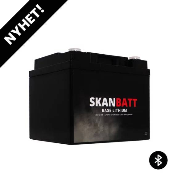 SKANBATT Base Lithium – 12V 50Ah 50A BMS – Bluetooth – 198x166x170mm – 3 Års garanti