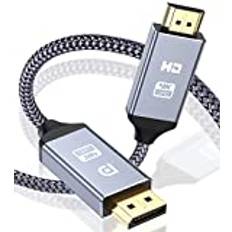 4K DisplayPort till HDMI-kabel 3M, enkelriktad DP till HDMI-anslutningskabel [guldpläterad, flätad, aluminiumhylsa], DP-dator till HDMI-skärm, kompatibel för bildskärm, projektor, TV, AMD, NVIDIA