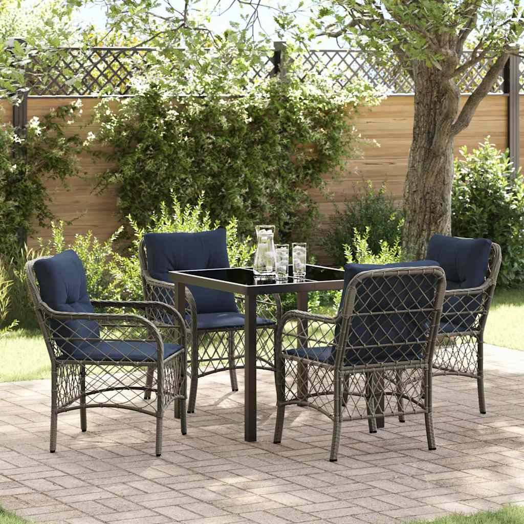 vidaXL Have Spisebordssæt med pude 5 pcs Grå og sort Rattan.