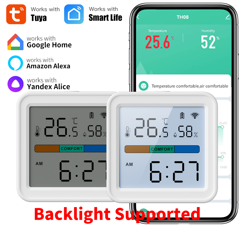 Tuya WiFi Temperature Humidity Sensor Hygrometer Thermometer Smart Home Backlight Smart Life Support Alexa Google Assistant
