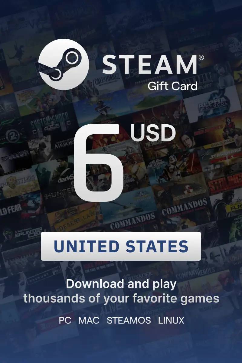Steam Wallet $6 USD Gift Card (US) - Digital Code.