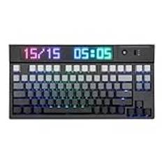 EPOMAKER DynaTab 75X mekaniskt tangentbord med RGB-matris-display. Bluetooth/2,4 GHz/USB-C tangentbord, gaming i gasket, med varm-swap, 10 000 mAh, 2 A snabbladdning (grå, havssaltsilent)