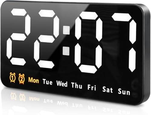 Aceshop Stor LED-display väckarklocka, 9,1 tum väggklocka digital klocka med 3 justerbara ljusstyrkor, 12/24 timmars format, automatisk dimning, 2 larm snooze-funktion för sovrum, vardagsrum, kontor