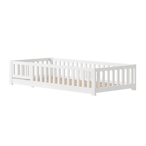 Montessori juniorseng - Gulvseng - Træ - Faldsikring med sengehest - Inkl. lamelbund - Babydør - 80 x 160 cm