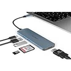 HOPDAY USB C-hub, 6-i-1 USB C-adapter för MacBook Air/Pro, dubbel display 4K HDMI-dockningsstation