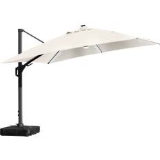 Hængeparasol 3,5x3,5m,fod,hjul,overtræk,LED,beige