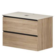 Tvättställsskåp Ek Luna Trä 80 cm med Bänkskiva Silestone Ljusbeige Polerad
